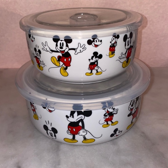Disney Dining Disney Mickey Mouse Ceramic Bowl Set With Plastic